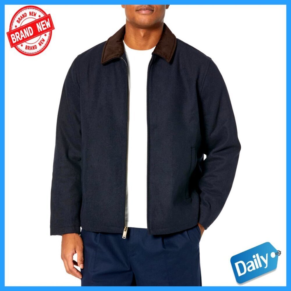 Wool Blend Quilted Jacket Classic Workwear Retro Laydown Collar Mens Outerwear